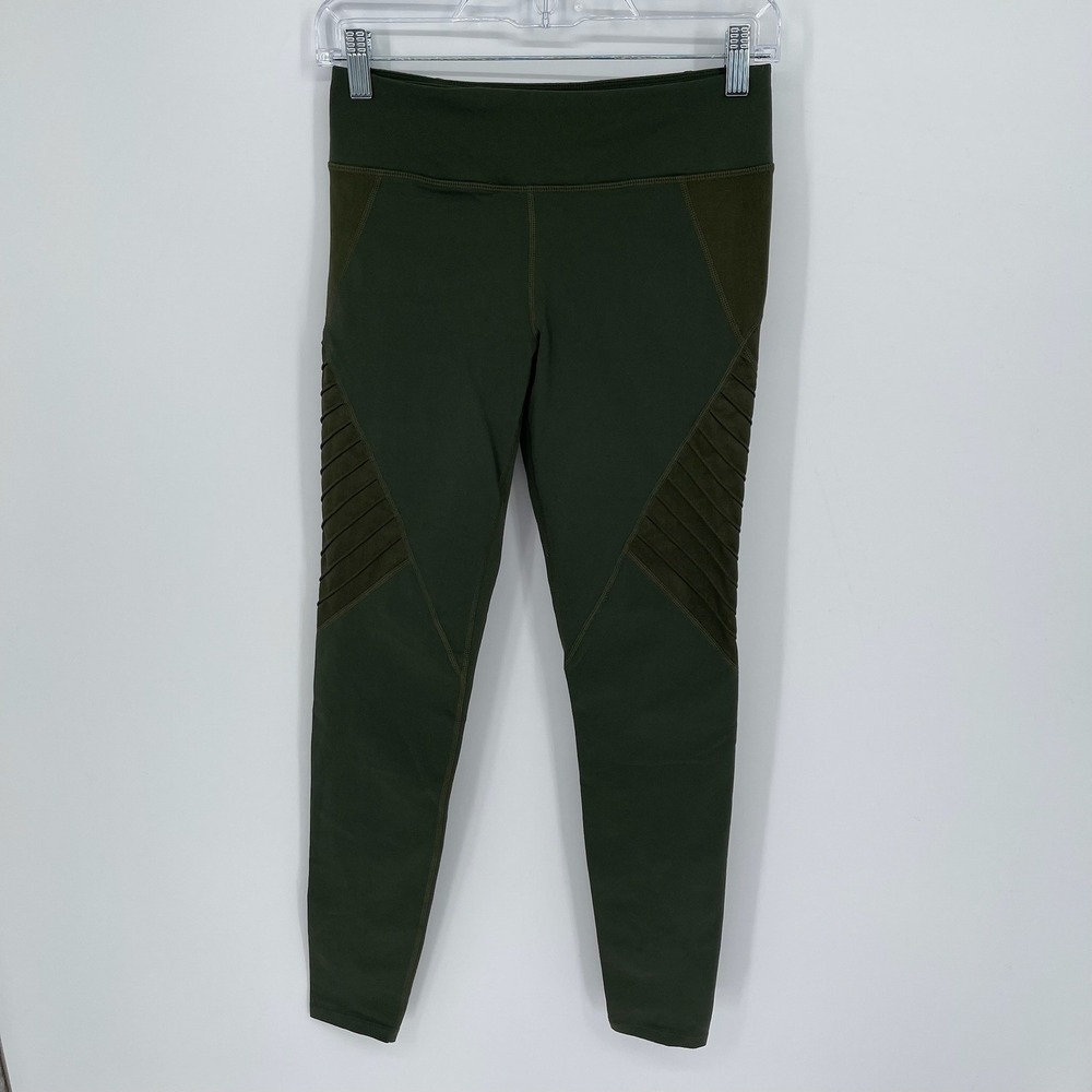 JoyLab Women's Green Moto Ribbed Panel High Rise‎ Yoga Athletic Leggings Size S
